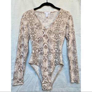 Beige, gray, white snakeskin bodysuit